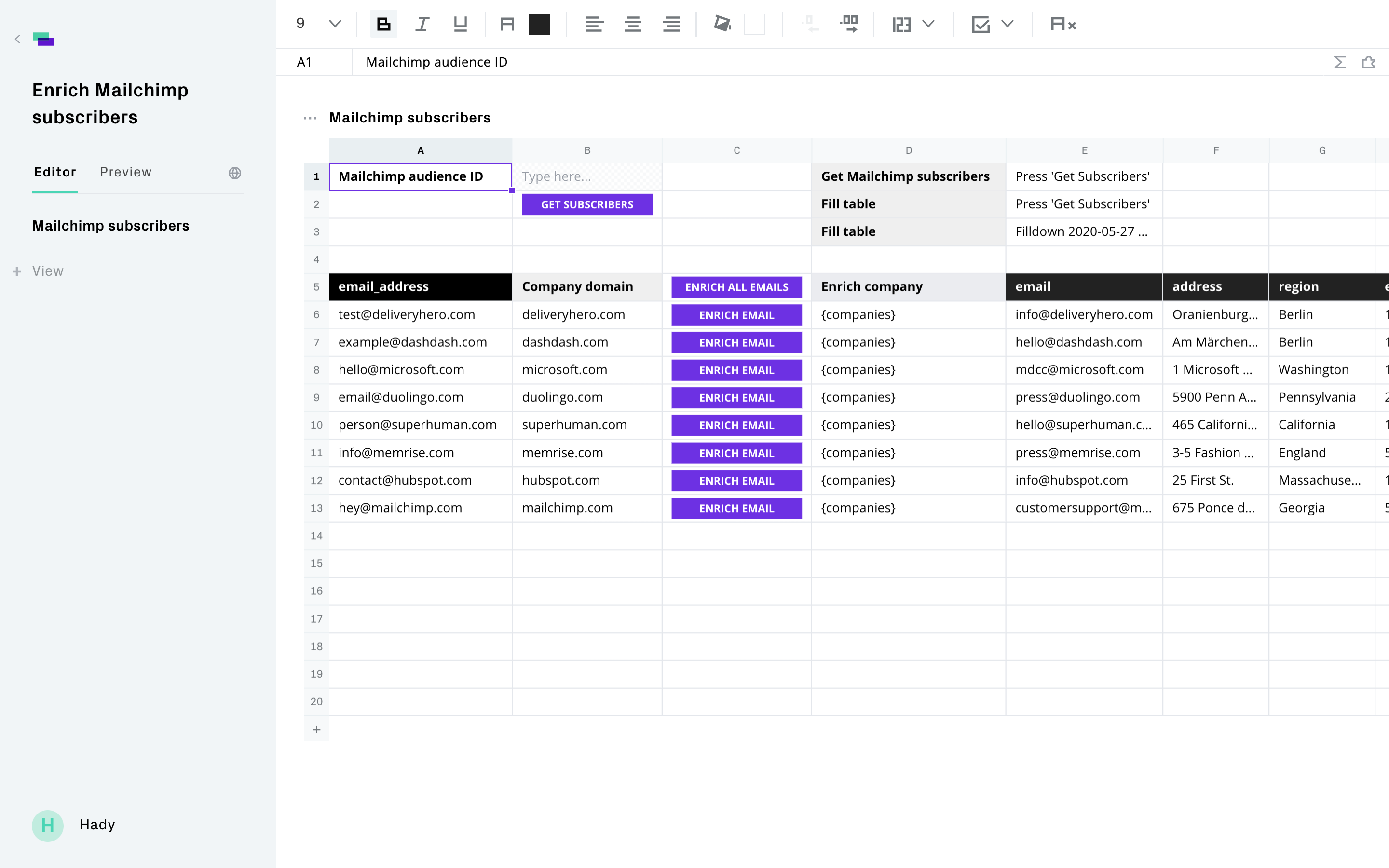 Enrich Mailchimp subscribers with Crunchbase data
