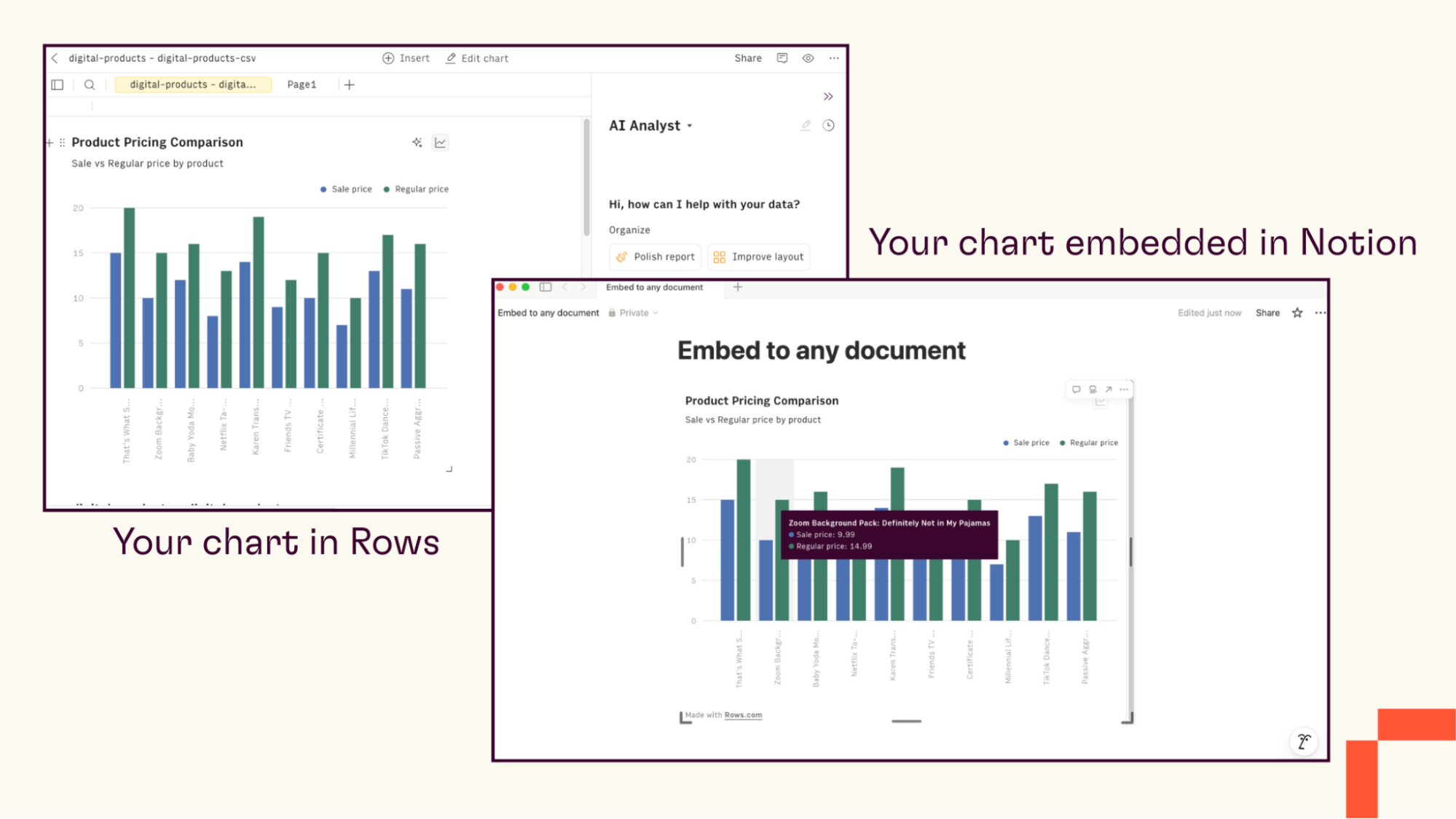 8 - Example of an embedded Rows document in Notion