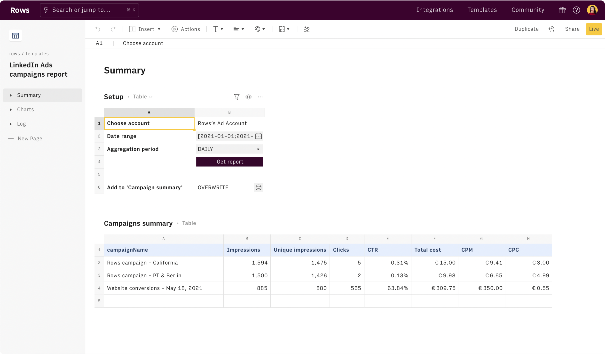 LinkedIn Ads campaigns report