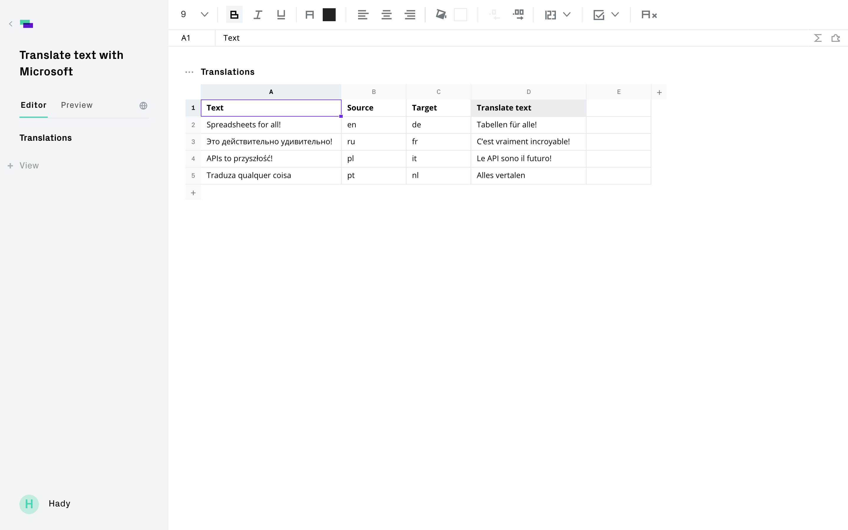 Translate text with Microsoft
