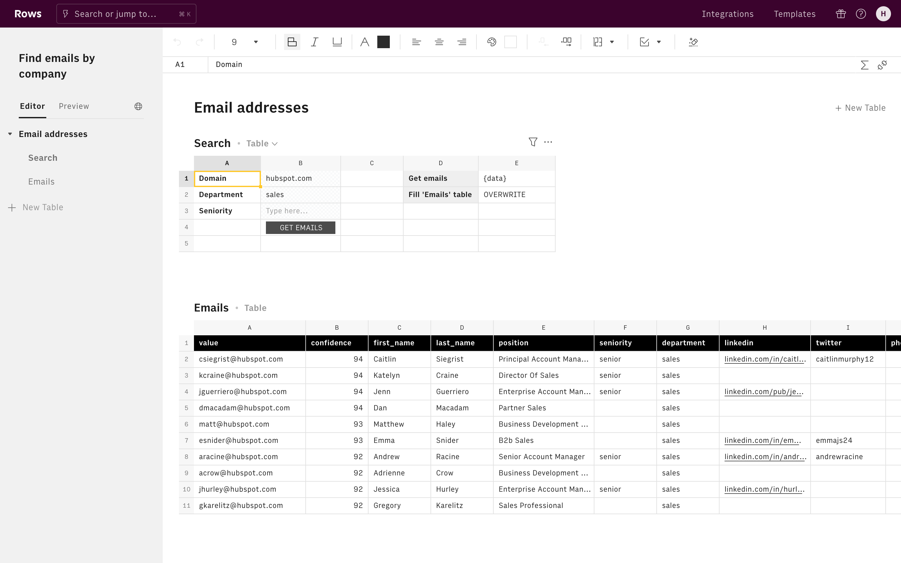 Find emails by company Editor