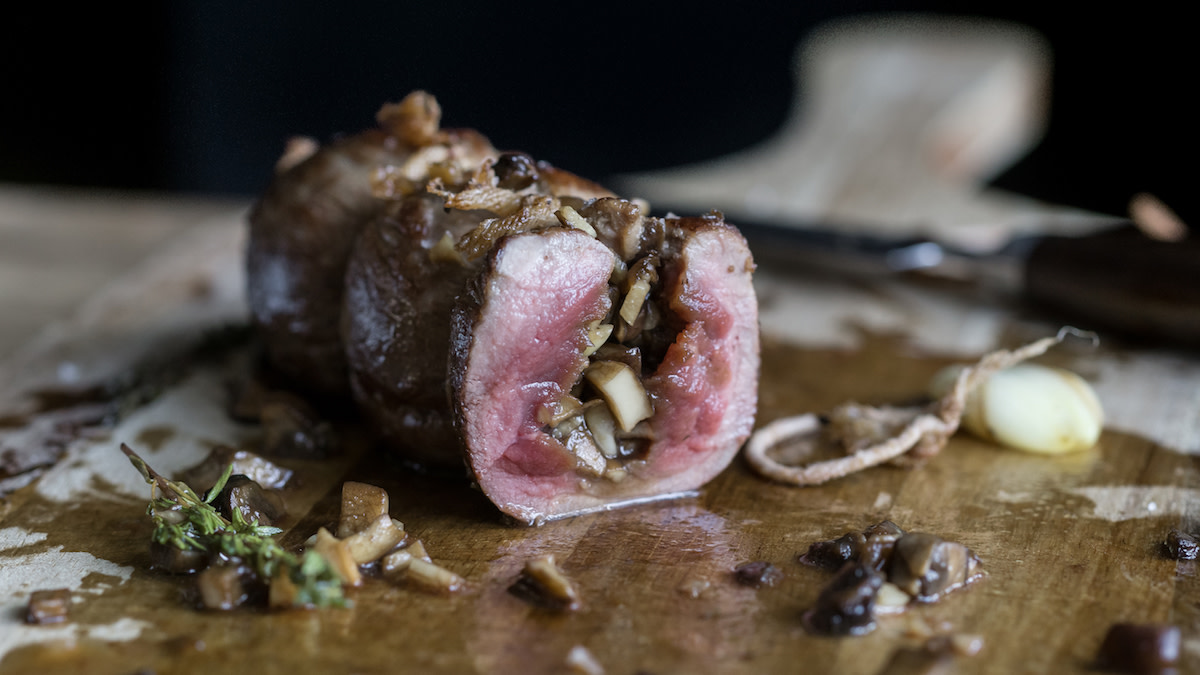 Mushroom Stuffed Venison Roast