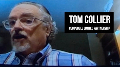 Man wearing glasses speaking; overlay reads "TOM COLLIER CEO PEBBLE LIMITED PARTNERSHIP"