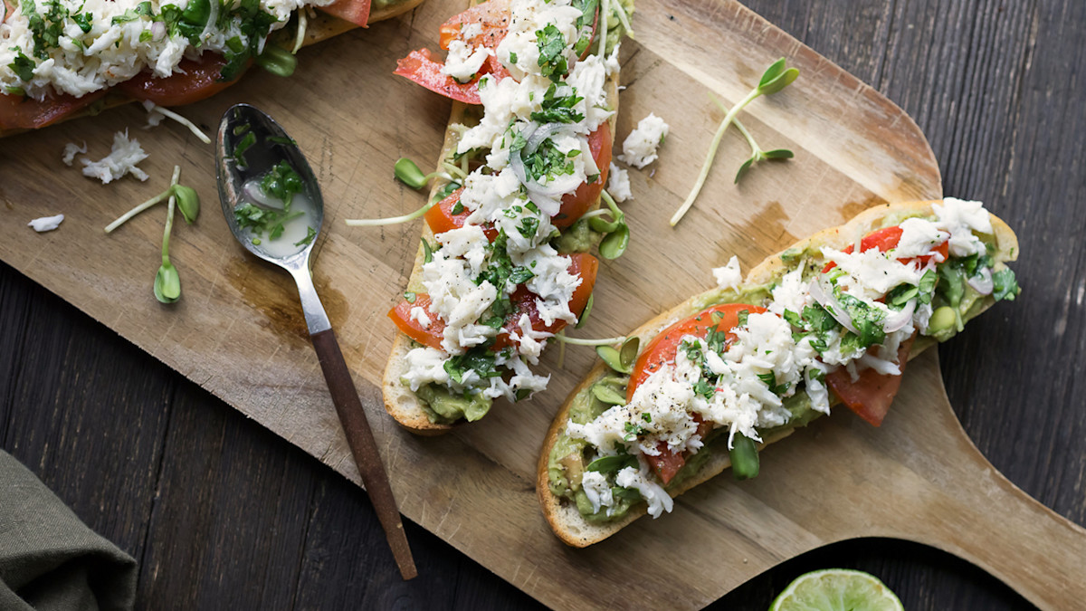 Lump Crab Toast with Avocado and Tomatoes
