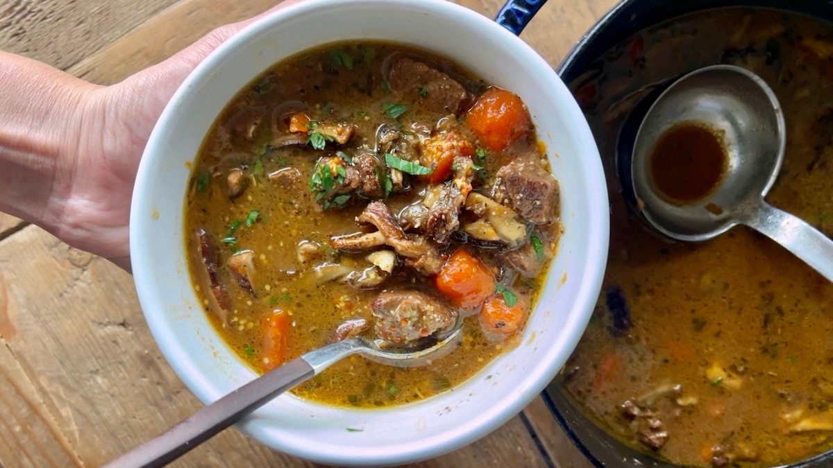 Mustardy Venison and Mushroom Stew