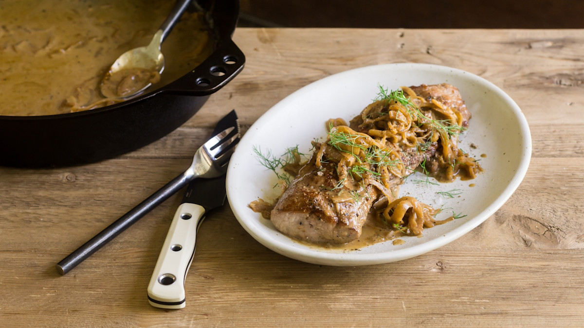 Hog Loin with Caramelized Onion and Fennel