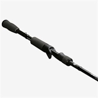 Black fishing rod handle with foam grips and trigger-style reel seat