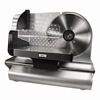 WESTON meat slicer with stainless 7.5-inch circular blade and clear plastic food carriage