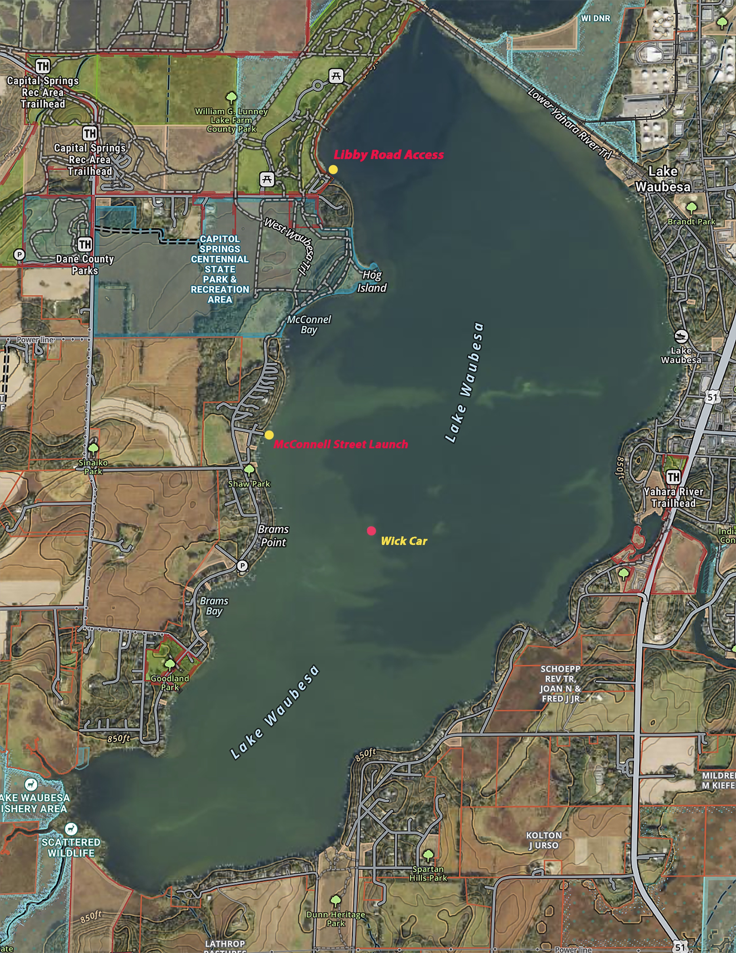 Waubesa,onXMap,AccessPoints,WickCarLoction