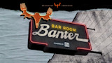 Neon sign reading "BAR ROOM Banter" with "POWERED BY LMNT" and MeatEater moose-fork logo