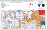 UPPER MISSOURI RIVER BREAKS NATIONAL MONUMENT MAP showing color-coded land ownership and monument boundary
