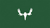 MeatEater logo: white skull with fork antlers on green topographic background