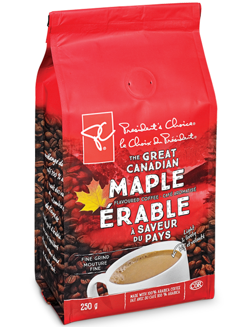 A bag of PC The Great Canadian Maple Flavoured Coffee