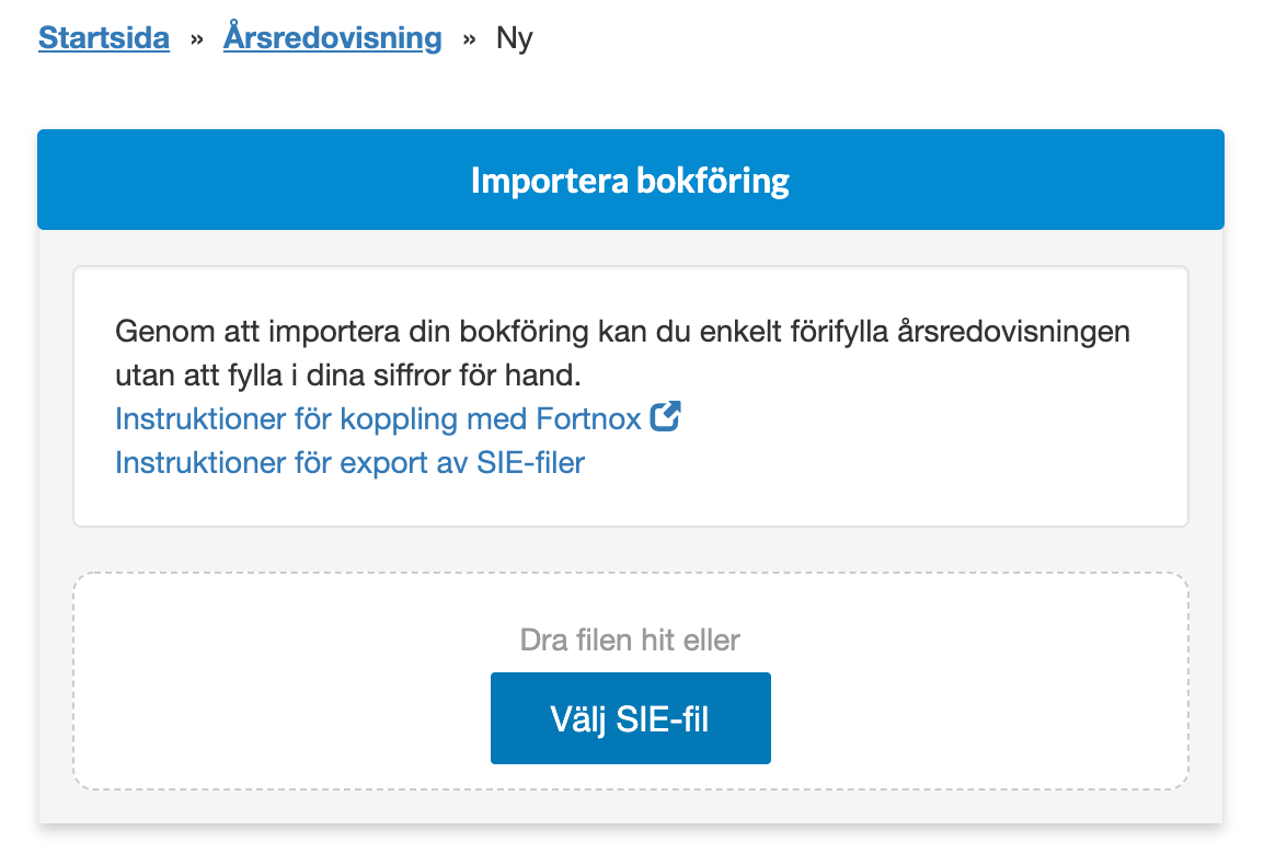 Importera SIE-fil vid ny årsredovisning