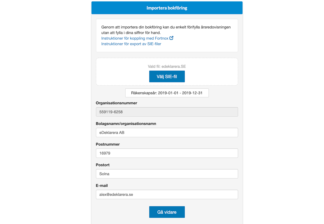 Välj räkenskapsår för ny årsredovisning