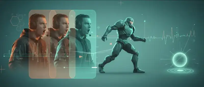 Player with a headset speaking and an armored game character moving in response, showing AI NPCs in video games reacting to the player’s voice.