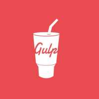 The gulp logo on a red background