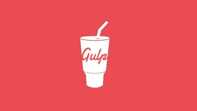 The gulp logo on a red background