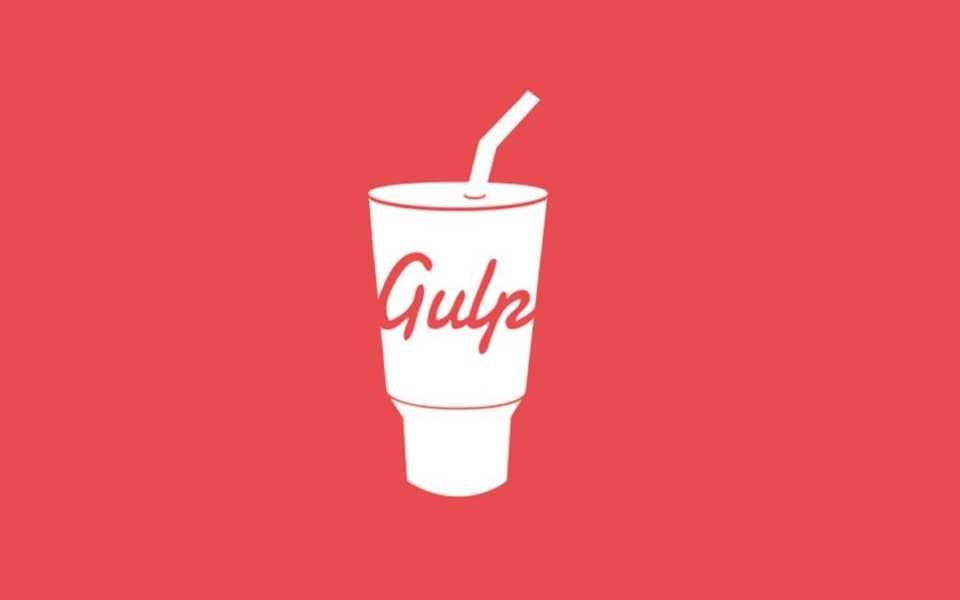 The gulp logo on a red background