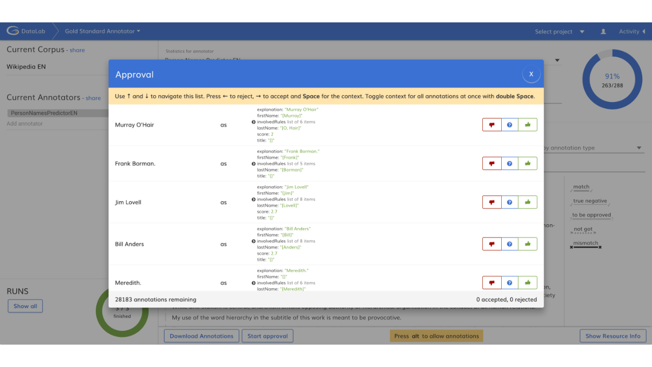 Glanos Data Visualisation APPROVAL PROCESS FOR TEXT EXTRACTION RESULTS, ALSO SUPPORTING KEYBOARD SHORTCUTS