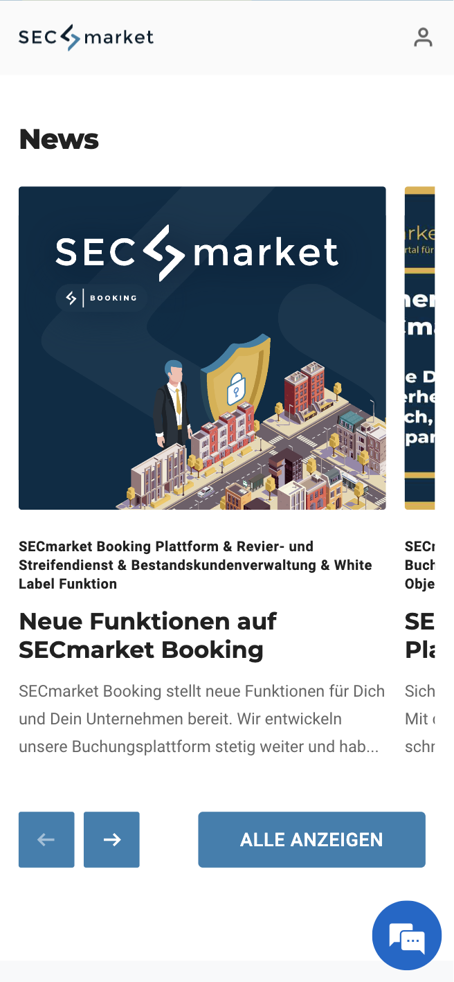Preview of the SECmarket project, mobile view