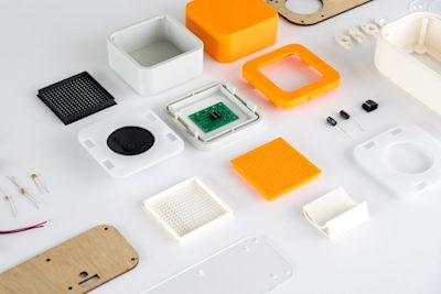 The parts of a speaker prototype, printed with FDM.