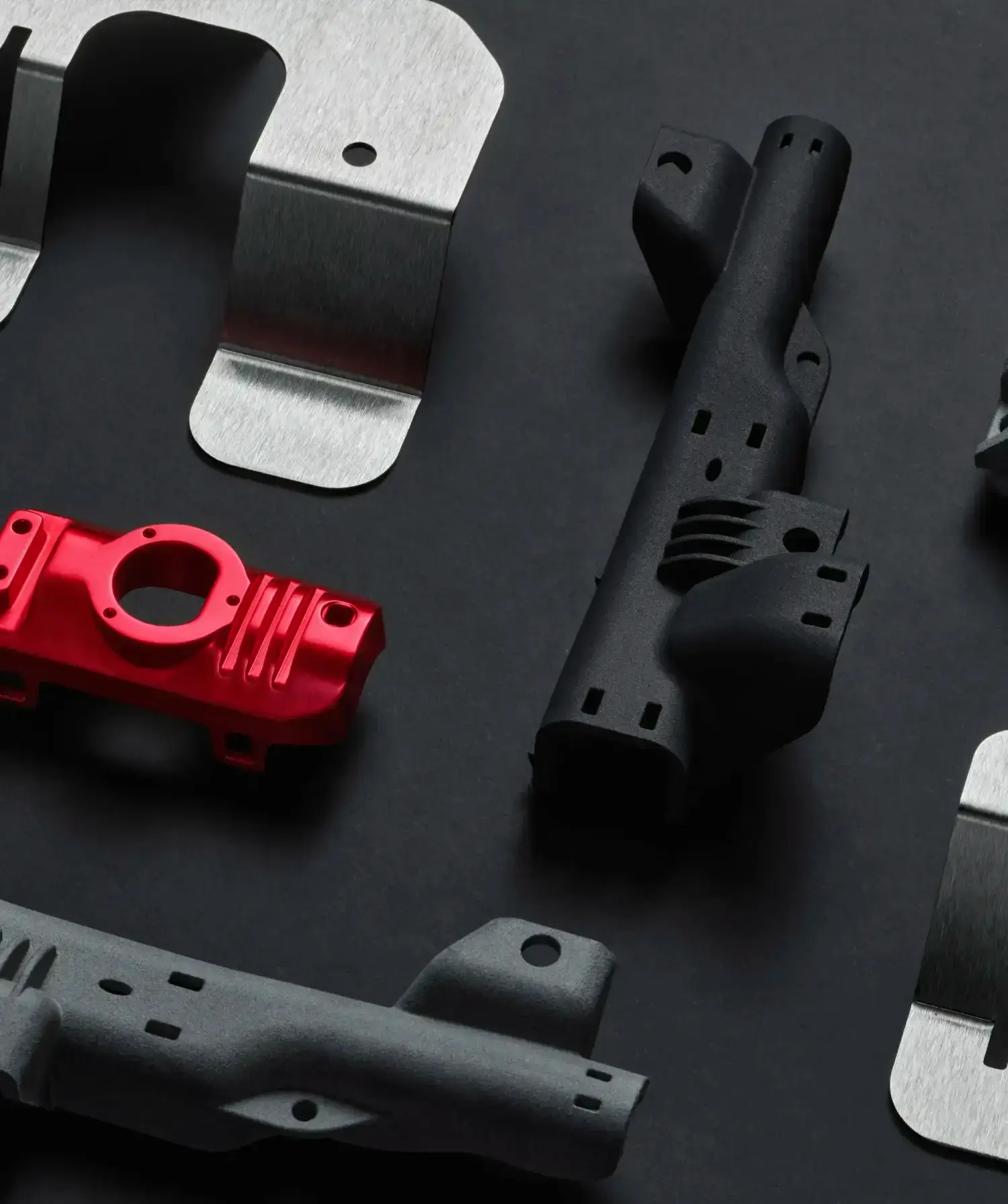 A composition of 3D printed parts, CNC machined parts and Sheet metal fabrication parts