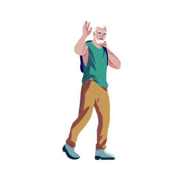 Illustration of a bearded man wearing a tank top and waving.