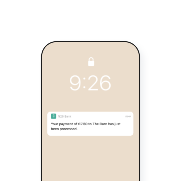 N26 Bank Account real time notifications about payments.