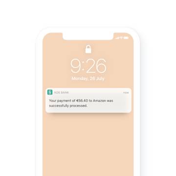 N26 Bank Account real time notifications about payments.