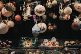 A stall with Christmas decorations.
