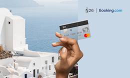 N26 and Booking.com partnership image that shows a beautiful view over the tranquil sea in Greece.