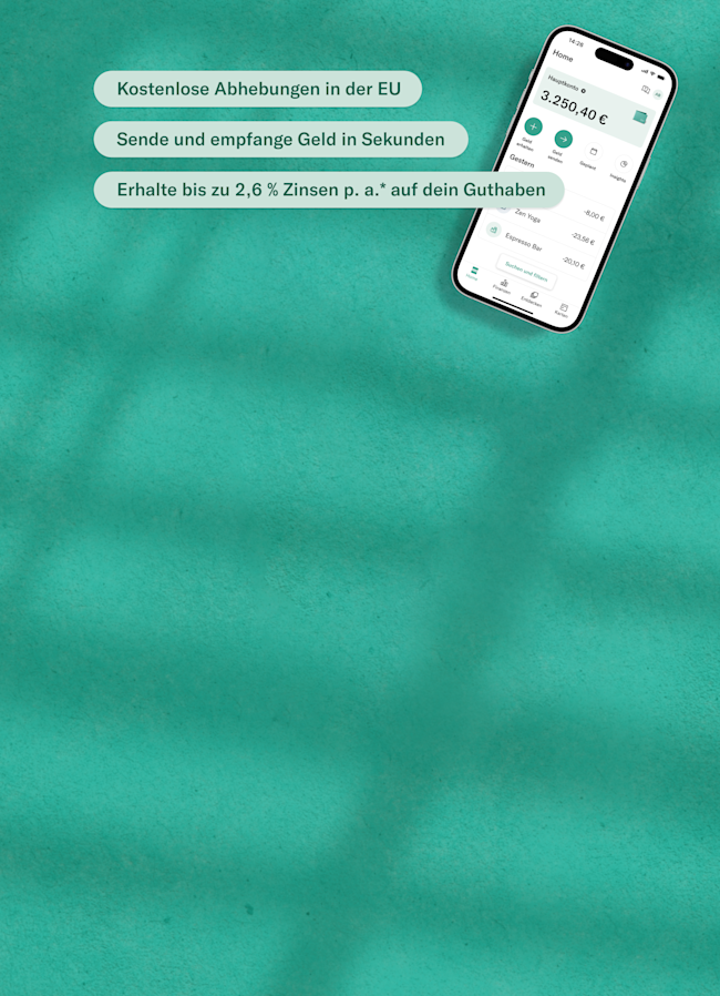 Auf dem Handy wird das N26-Sofortsparkonto angezeigt.