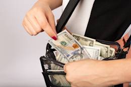 Clear bag with cash.