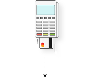image of a mastercard debit card inserting in a card reader.