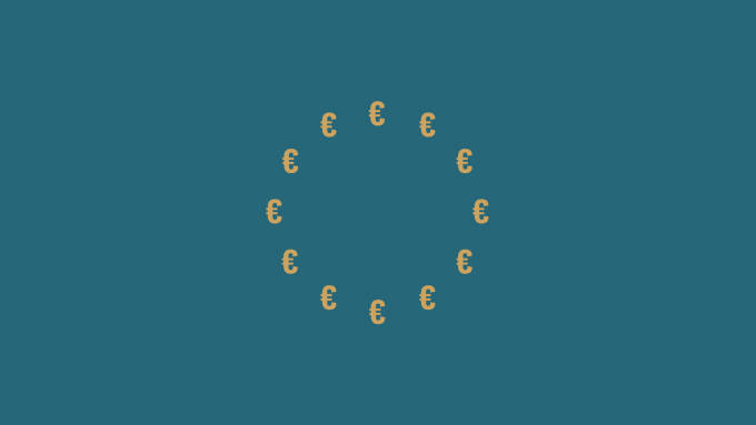 Bandiera UE ma le stelle sono simboli dell'Euro.