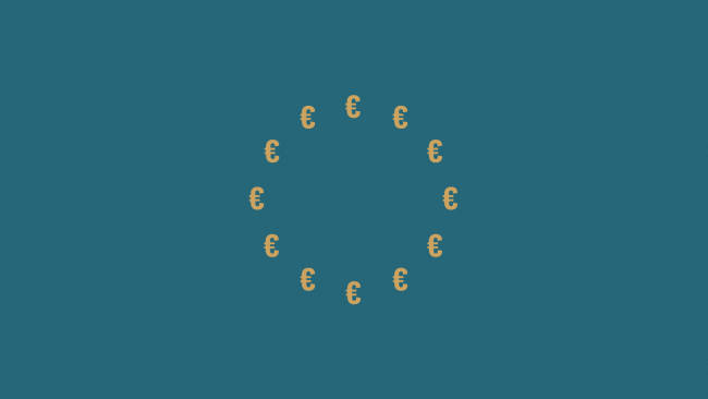 EU-Flagge, aber die Sterne sind Euro-Symbole.