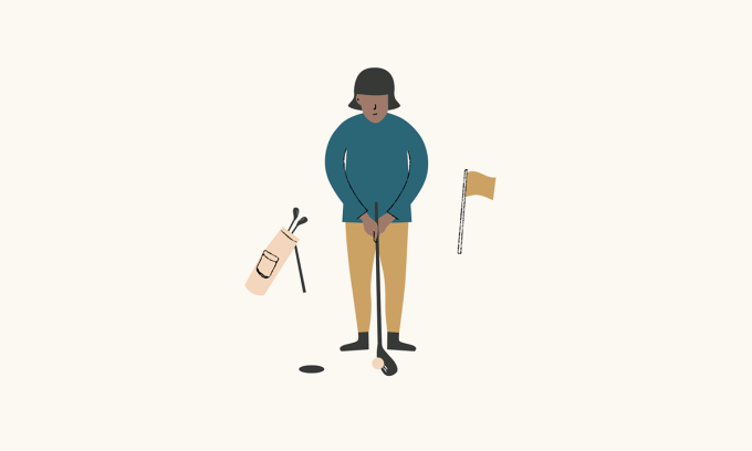 An illustrated person golfing.
