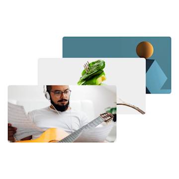Man with guitar, learning new things.