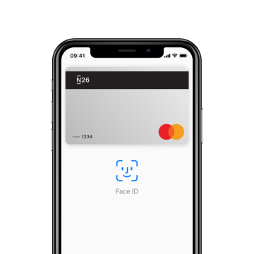 iPhone zeigt Apple Pay -Funktion mit N26 Bankkonto.
