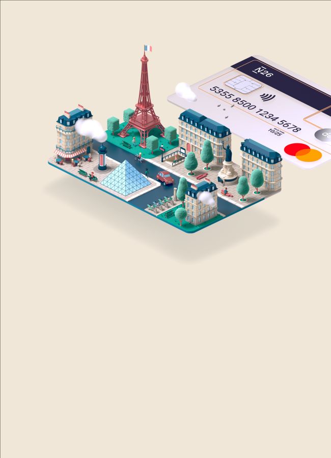 N26 debit cards with Parisian landscape and the Eiffel tower.