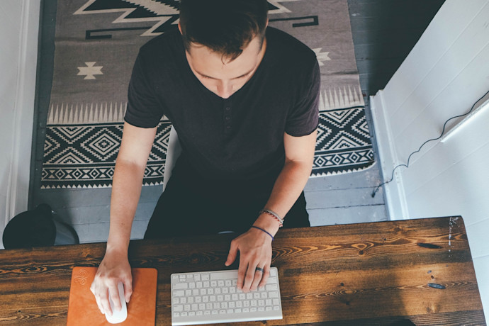 a freelancer working on a table.