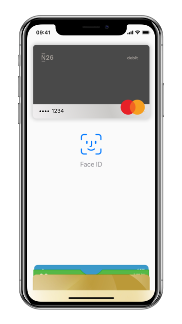 iPhone X mit darauf geöffnetem Apple Pay.
