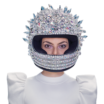 Woman with a crystal helmet.