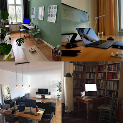 Collage of four N26 employee home office work spaces.