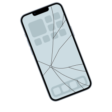Abbildung eines Handys mit einem kaputten Bildschirm.