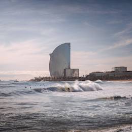 Surfer in Barcelona beach.