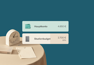 Bild von zwei N26 Unterkonto des „Hauptkonto“ und „Back to College“ Räume zu Budget Geld zeigt.