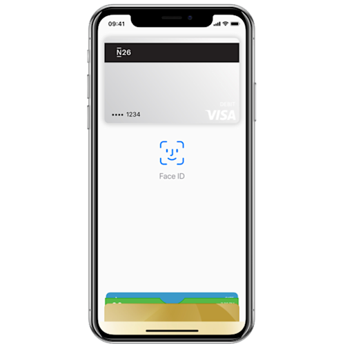 iPhone X with Apple Pay screen.