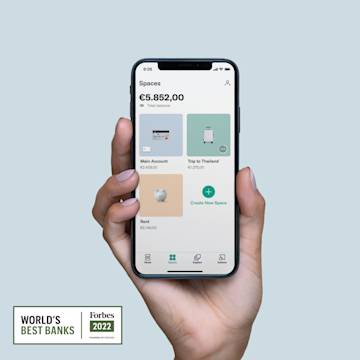 N26 APP spaces screenshot with Forbes Best Bank 2022 Logo.